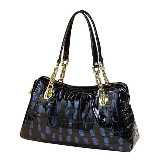 Alligator Pattern Patent Leather Crossbody Bag for Women