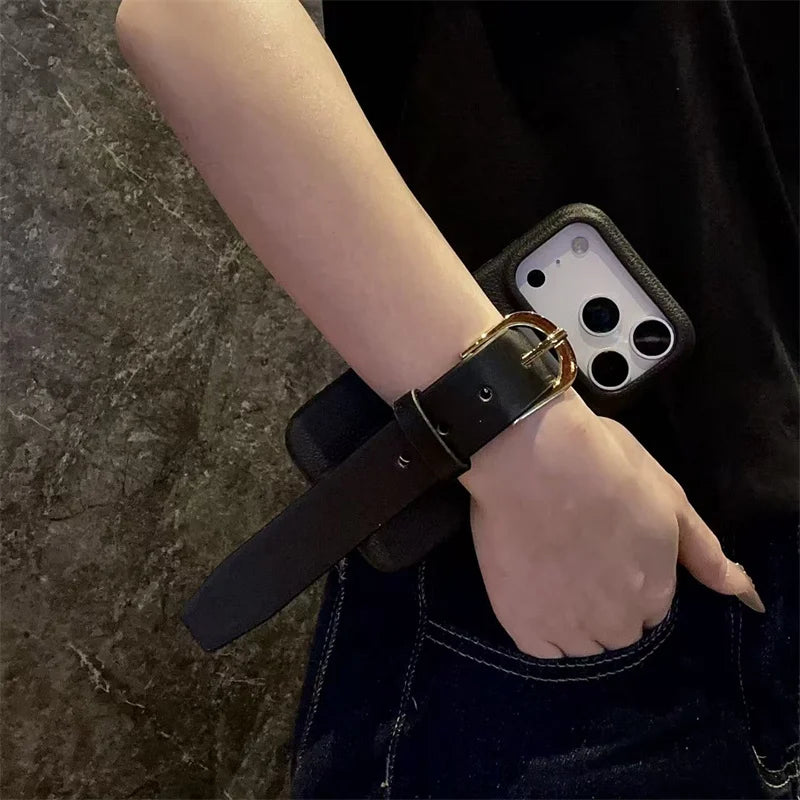 iPhone Leather Case with Wrist Strap – Anti-Drop PU Cover