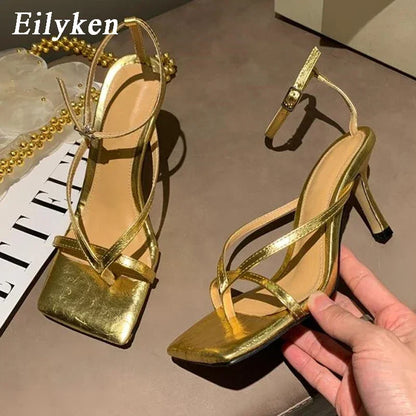 Eilyken Gladiator Sandals Heels Women Fall Best Street Look Females Square Head Open Toe Clip-On