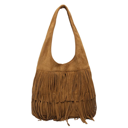 Tassel Hobo Shoulder Bag – Women's Y2K Suede Fringe Purse