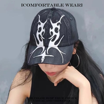Flame Embroidered Baseball Cap – Y2K Street Style Hat for Men & Women
