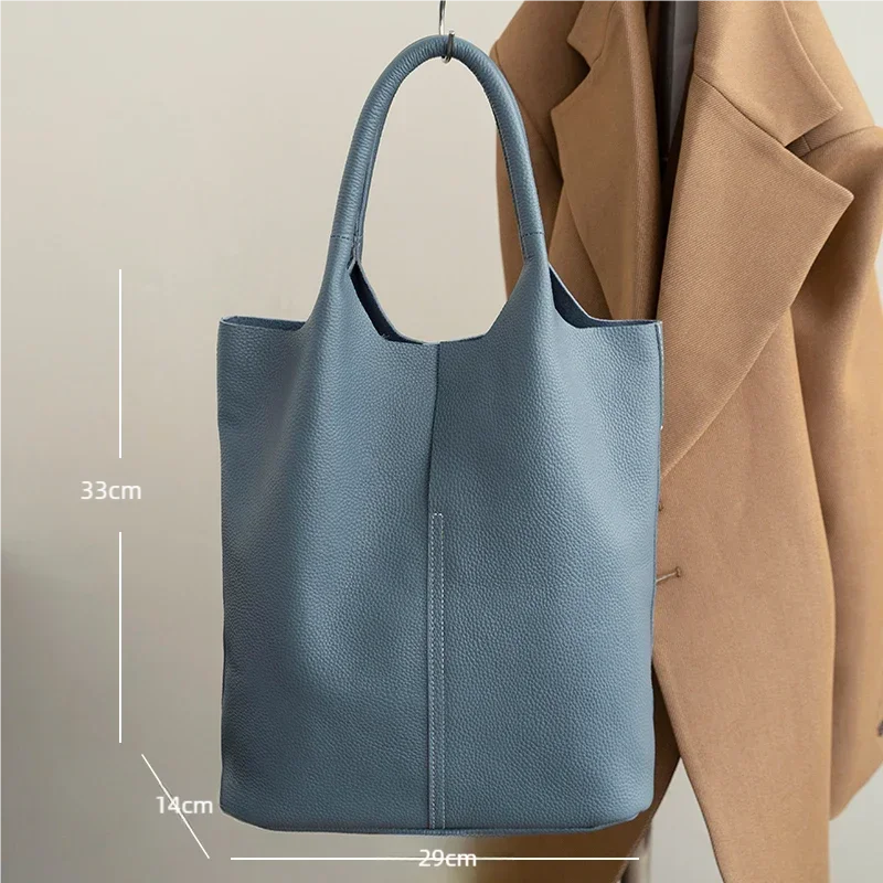 Genuine Leather Bucket Tote Bag for Women