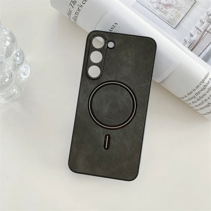 Leather Samsung Galaxy Case – Magnetic Wireless Charging Cover S21–S26