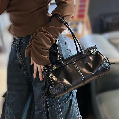 Soft Lux Boston Style Women S Motorcycle Crossbody Shoulder Bag Layered Oil Wax Leather Single Strap