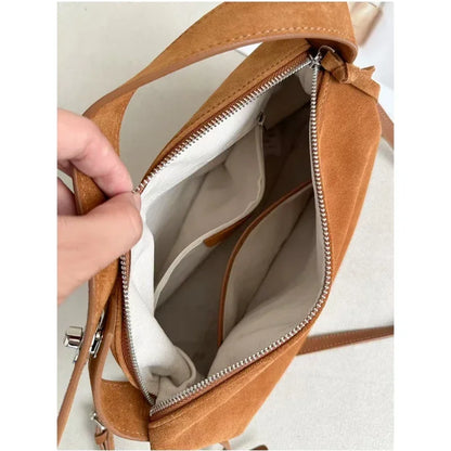 Women's Soft Matte Suede Cowhide Leather Shoulder Bag