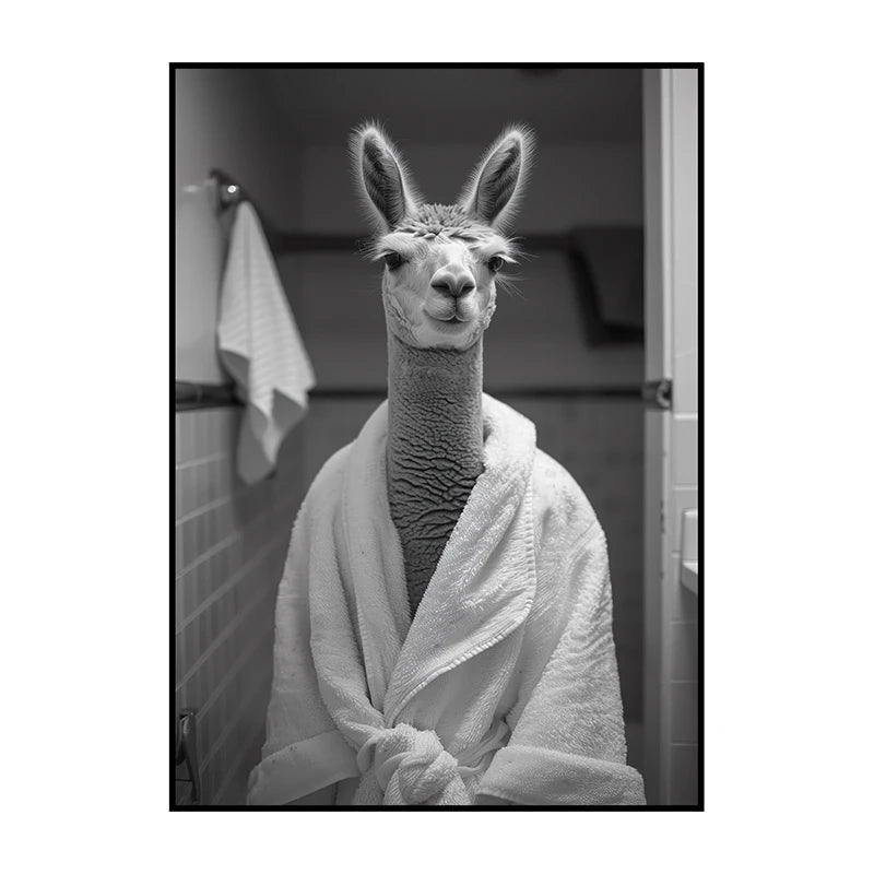 Funny Animal Bathroom Wall Art Poster – Quirky Wildlife in Bathrobe Print
