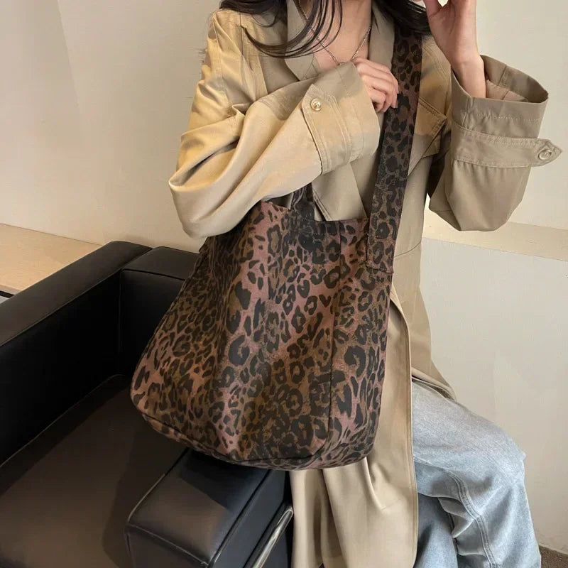 Leopard Design Korean Fashion Big Crossbody Bags