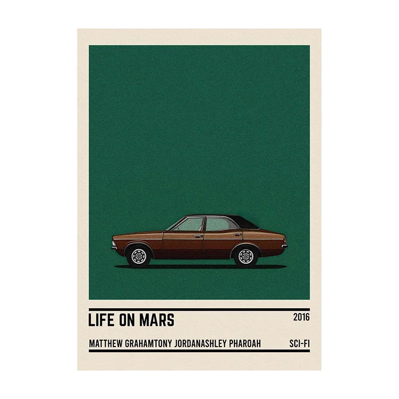 Movie Car Minimalist Poster Wall Art Print | Classic Film Decor