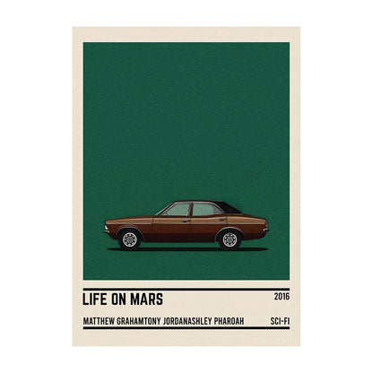 Movie Car Minimalist Poster Wall Art Print | Classic Film Decor