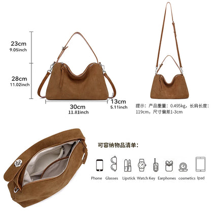 Russian Women's Genuine Suede Cowhide Leather Shoulder Bag