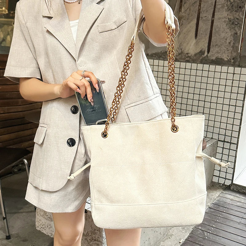 Faux Suede Tote Bag – Women's Chain Shoulder Handbag