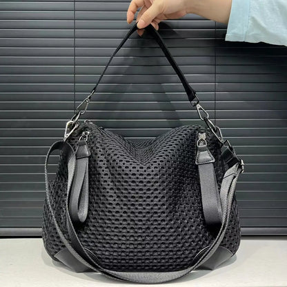 Neutral Mesh Spliced Nylon Shoulder Bag