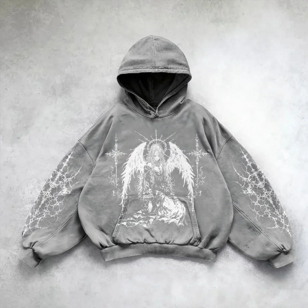 Angel Graphic Oversized Hoodie – Y2K Goth Streetwear Women
