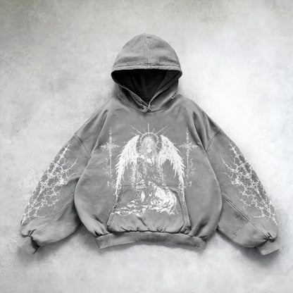 Oversized Goth Anime Hoodie – Y2K Angel Girl Graphic Print Streetwear
