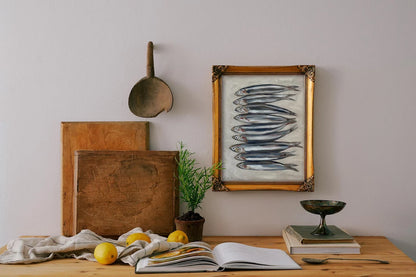 Sardines Still Life Wall Art Print – French Oil Painting Poster