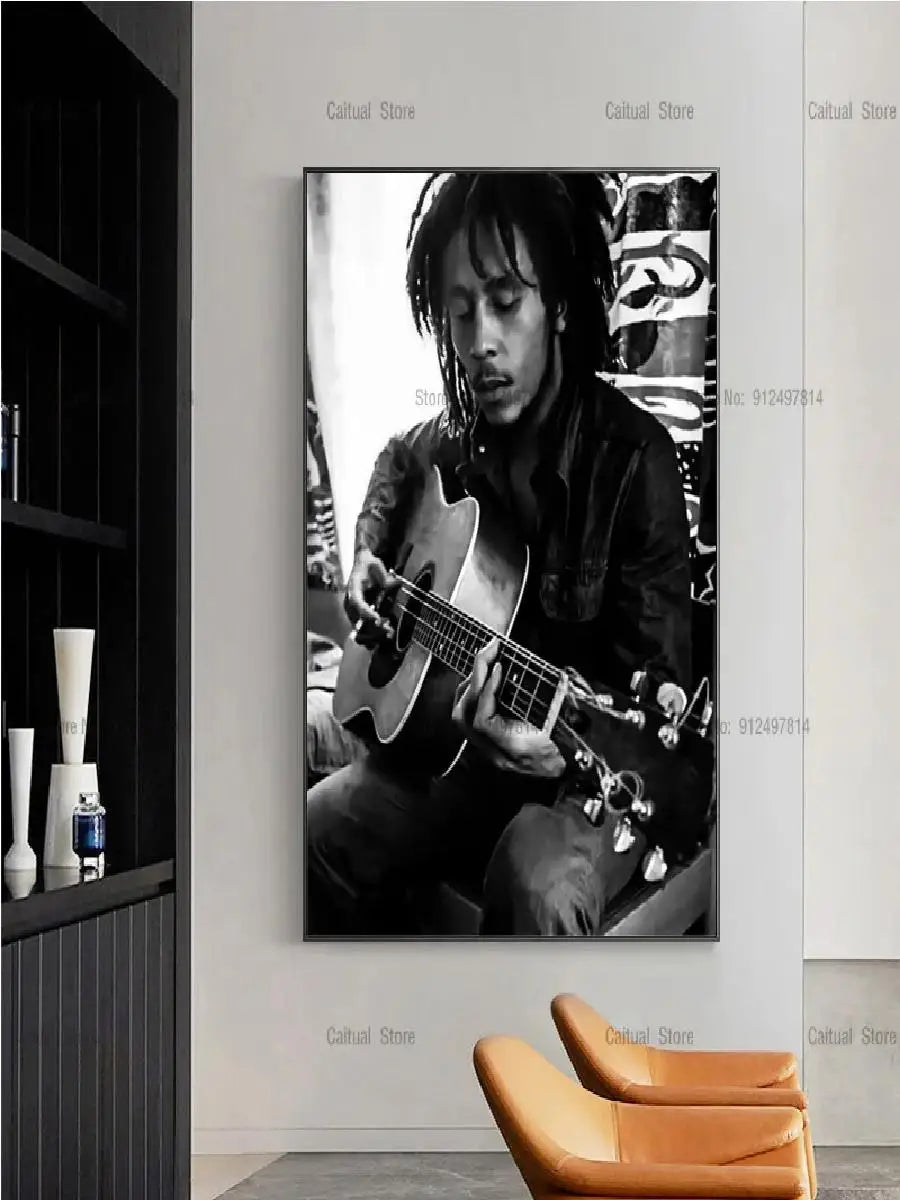 Bob Marley Black & White Canvas Wall Art Print – Music Legend Poster