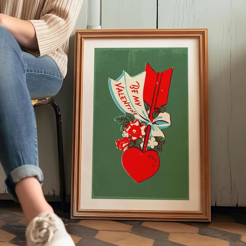 Retro Valentine's Day Wall Art Print – Be My Valentine Heart Poster