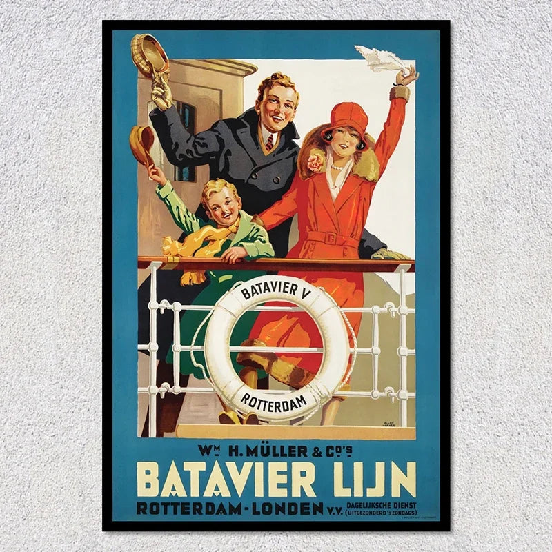 Vintage Travel Ship Poster – Blue Star Line Retro Ocean Liner Wall Art Unframed