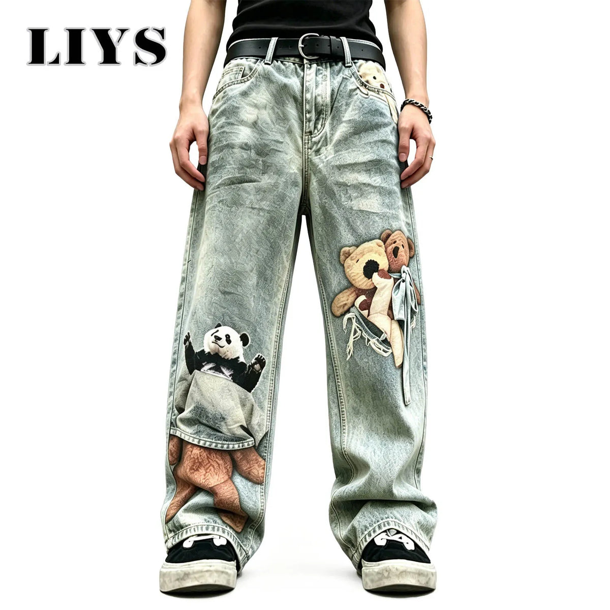Panda & Teddy Bear Print Wide Leg Jeans – LIYS Streetwear
