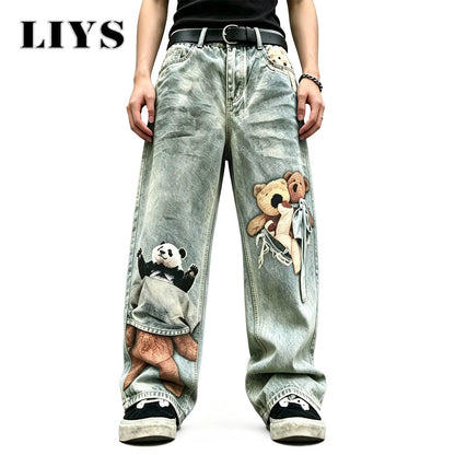 Panda & Teddy Bear Print Wide Leg Jeans – LIYS Streetwear