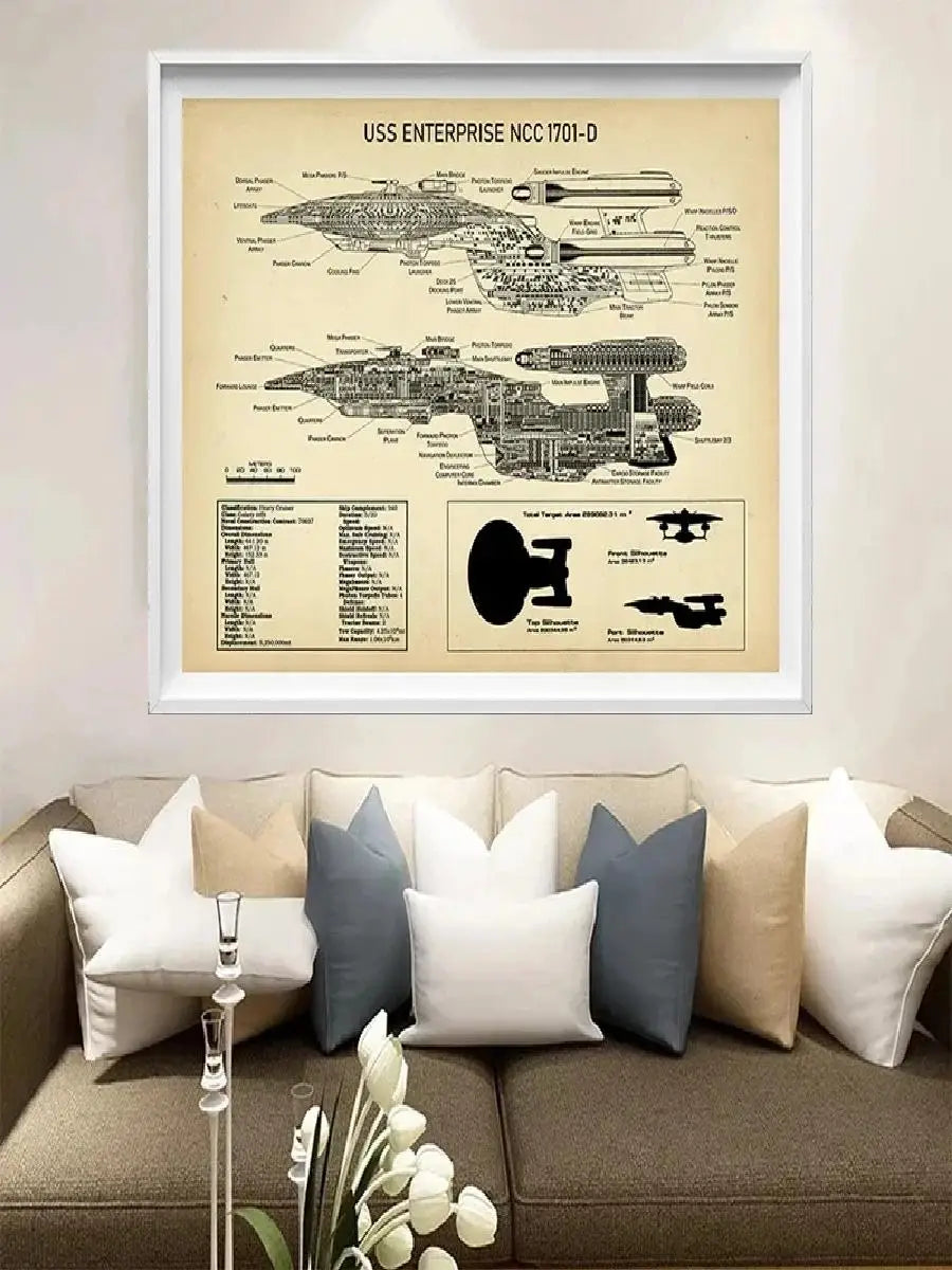 USS Enterprise NCC-1701-D Blueprint Poster – Star Trek Wall Art Print