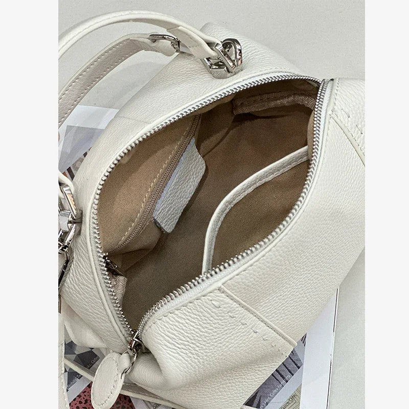 Genuine Cowhide Leather Mini Boston Bag for Women Luxury Designer Pebbled Leather