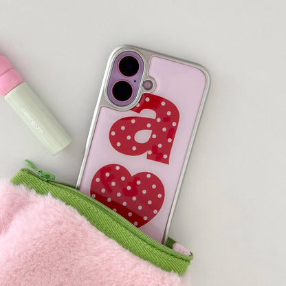 Red Dotty Love Heart Pink iPhone Case