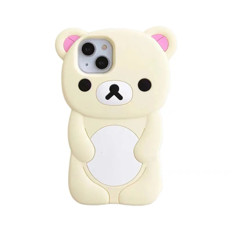 3D Rilakkuma Bear iPhone Case – Cute Silicone Cover with Ears
