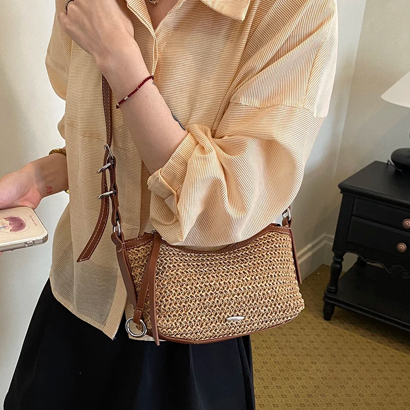 Woven Straw Crossbody Bag for Women – Boho Vacation Shoulder Bag