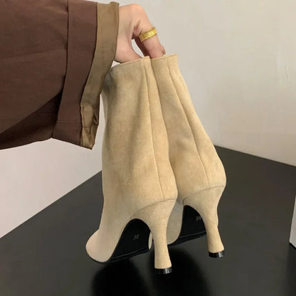 Suede Ankle Boots – Women's Stiletto Heel Chelsea Boots