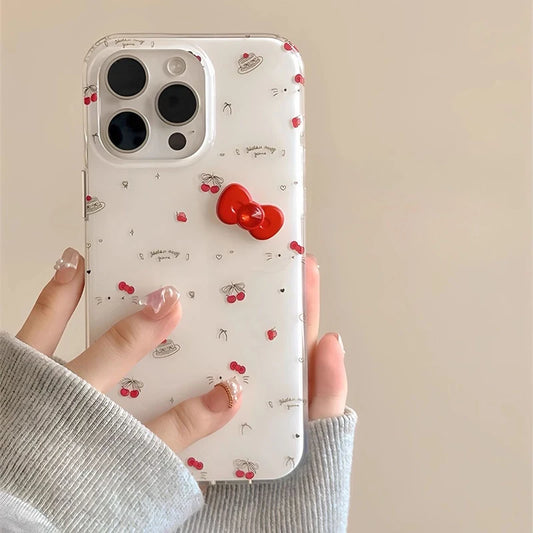 3D Red Bowknot Samsung Galaxy Case – Cute Cherry Kitty Print