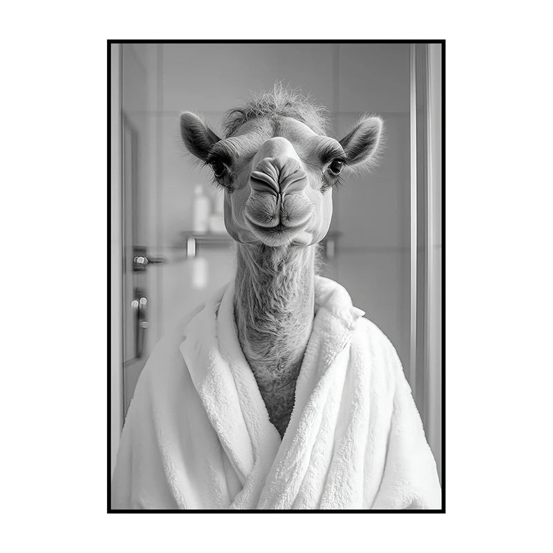 Funny Animal Bathroom Wall Art Poster – Quirky Wildlife in Bathrobe Print