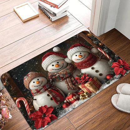 Christmas Snowman Welcome Mat – Washable Non-Slip Floor Rug