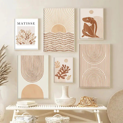 Boho Abstract Geometric Canvas Wall Art Print – Terracotta Beige Decor