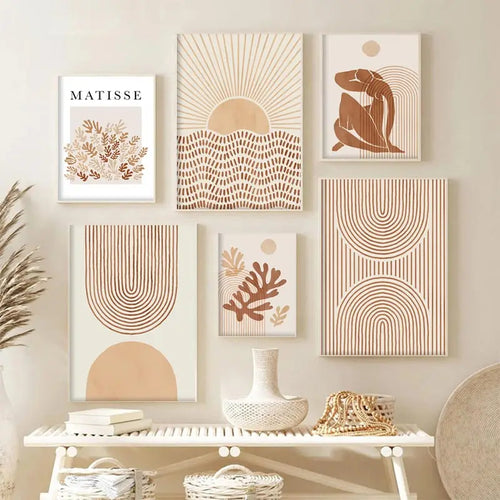 Boho Abstract Geometric Canvas Wall Art Print – Terracotta Beige Decor
