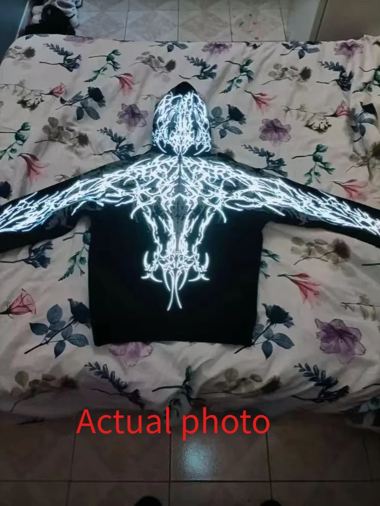 Dark Graphic Hoodie – Luminous Magic Sword Print Streetwear