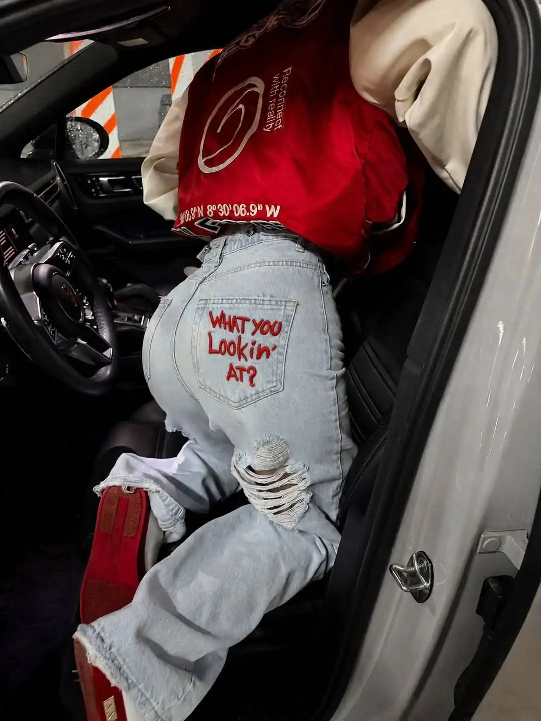 Y2K Floral Embroidered Wide Leg Jeans – Women's Retro Goth Streetwear Denim