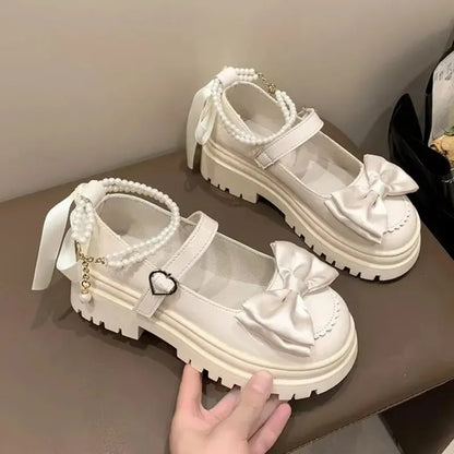 Lolita Platform Mary Jane Shoes – Bow & Pearl Ankle Strap