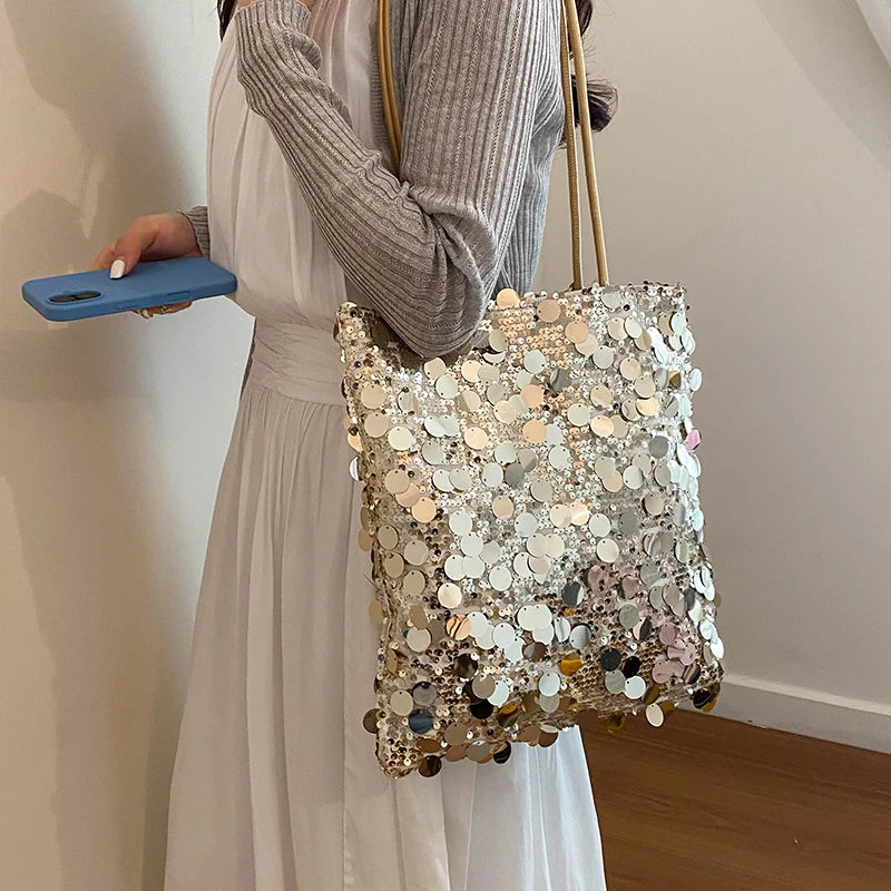 Leopard & Sequin Tote Bag – Women's Glam Shoulder Handbag