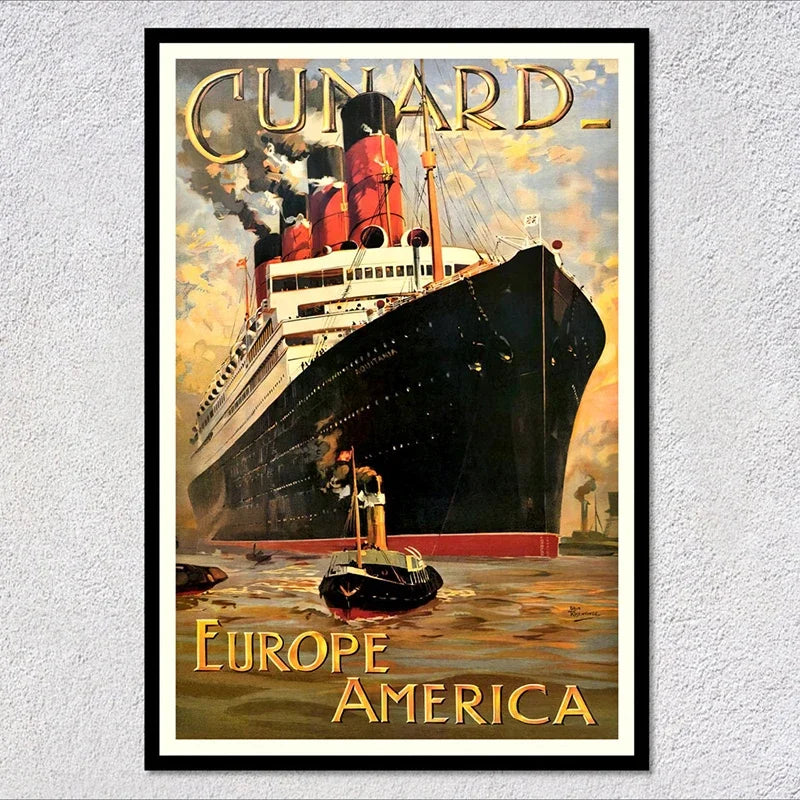 Vintage Travel Ship Poster – Blue Star Line Retro Ocean Liner Wall Art Unframed