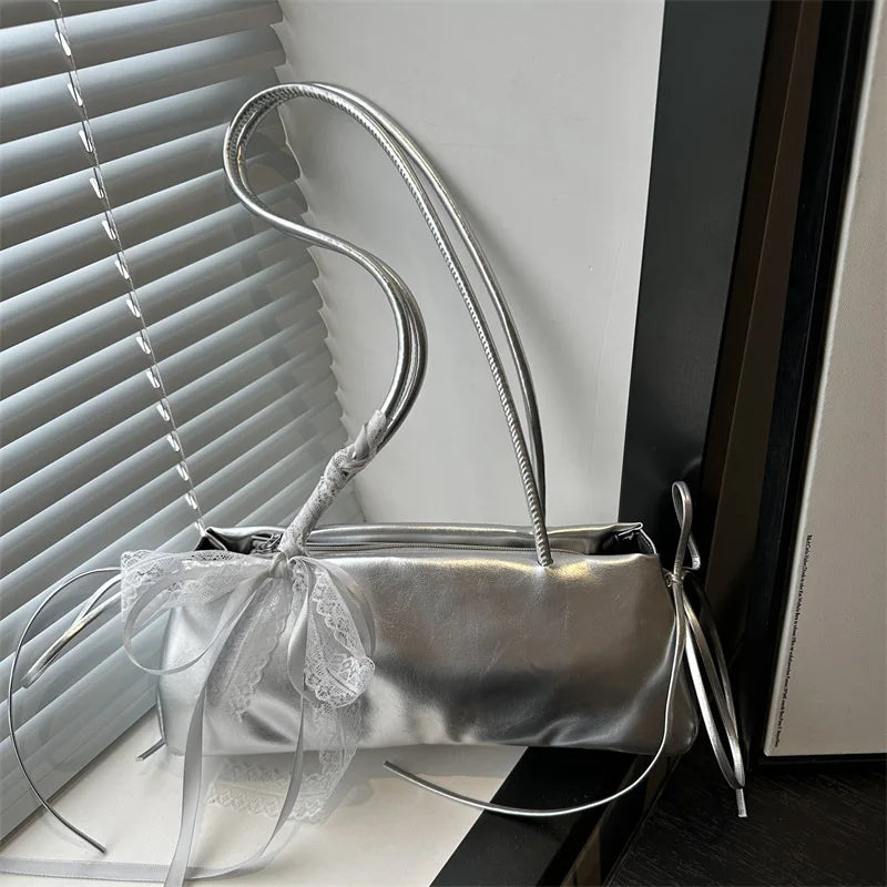 French Elegant Square Bag Korean Bow Decoration Pu High-quality