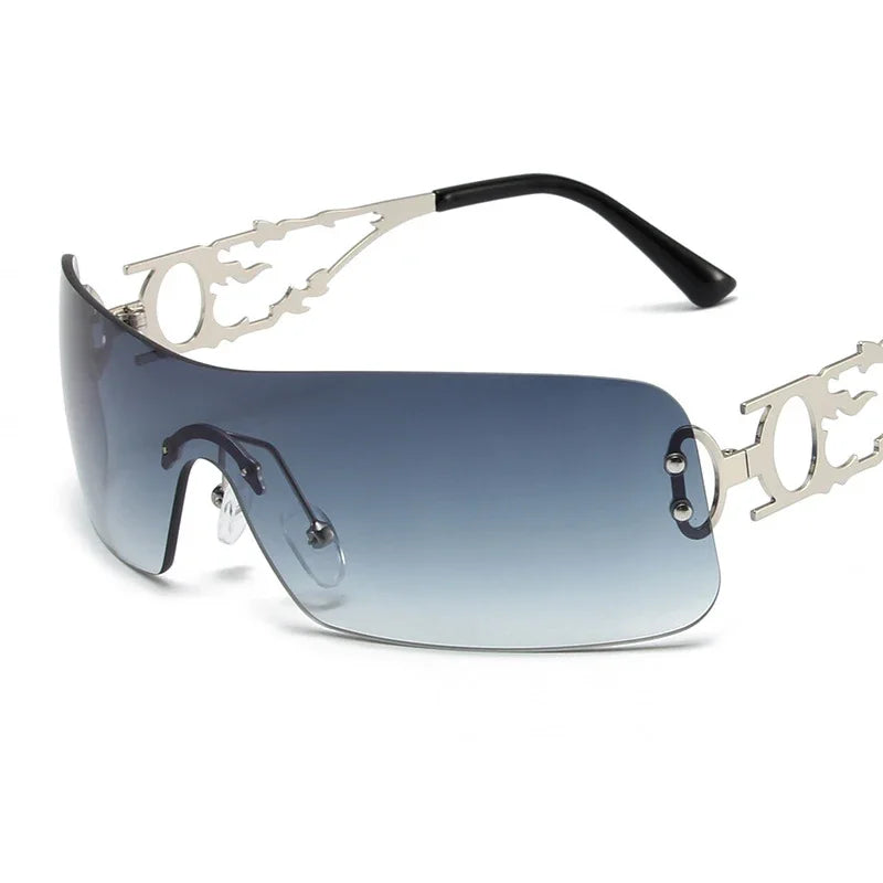 Rimless Y2K Shield Sunglasses – UV400 Wraparound Unisex