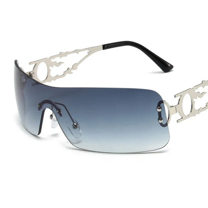 Rimless Y2K Shield Sunglasses – UV400 Wraparound Unisex