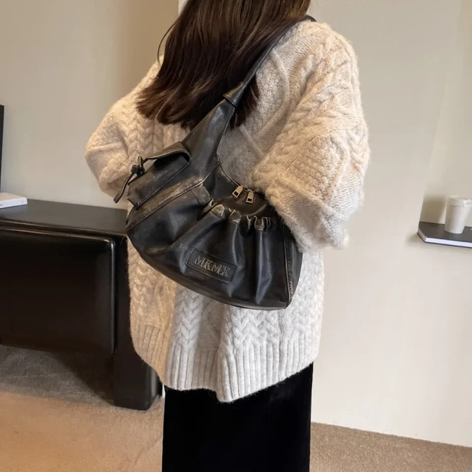 Pleated Design Large Capacity Retro Hobo Bag