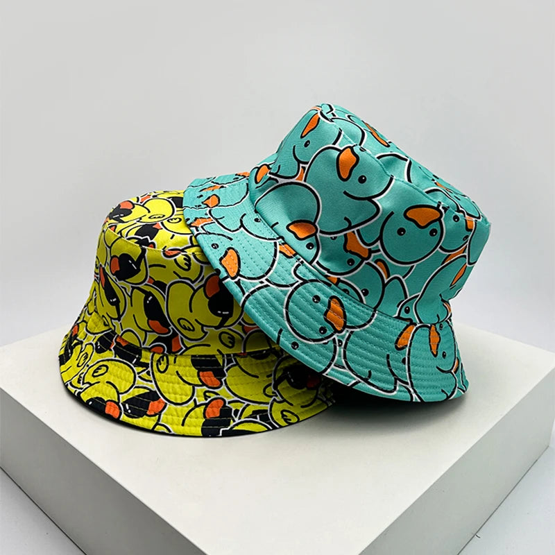 Duck Print Bucket Hat – Reversible Unisex Fisherman Cap