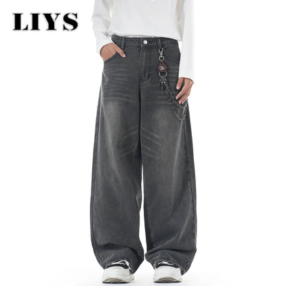 Baggy Wide Leg Jeans for Men – Washed Gray Retro Denim