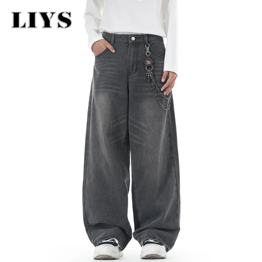 Baggy Wide Leg Jeans for Men – Washed Gray Retro Denim