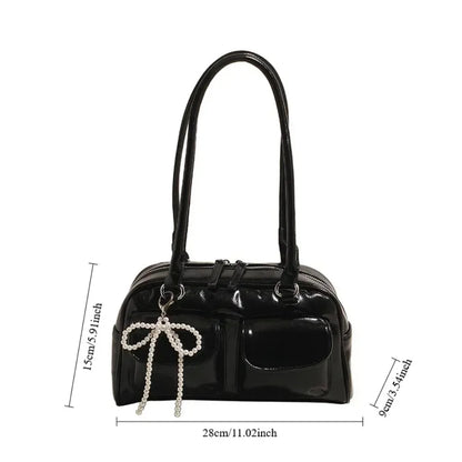 Solid Sewing Thread Fashion Glossy PU Shoulder Bags
