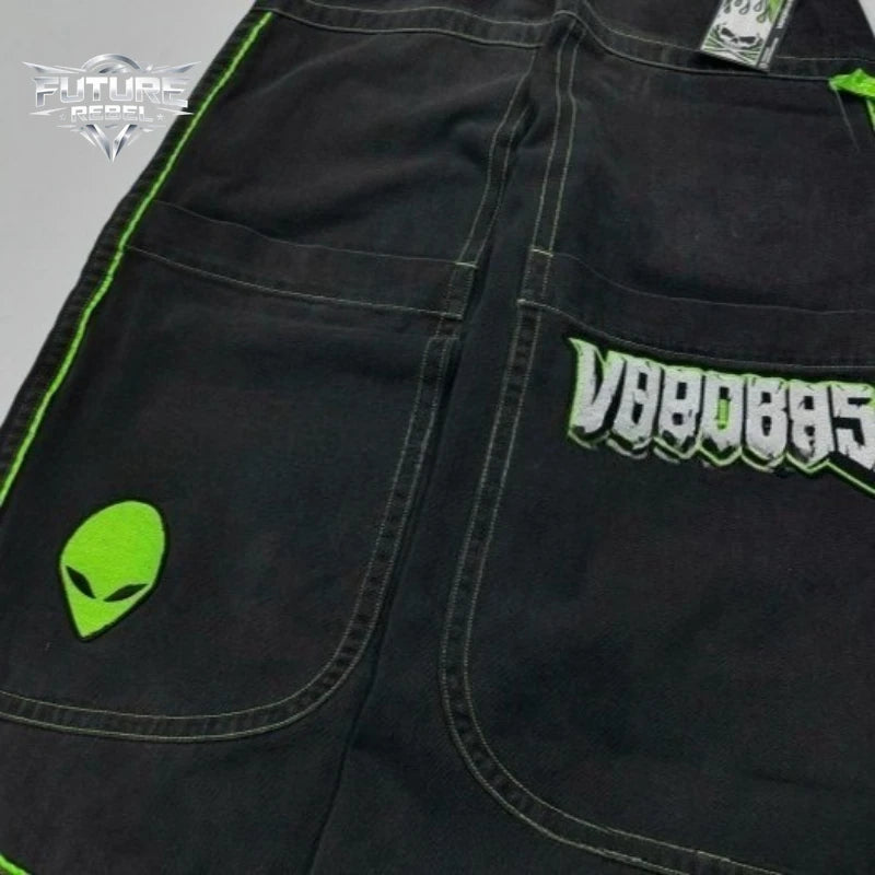 Y2K Wide Leg Baggy Jeans – Alien Graphic Men's Streetwear Denim