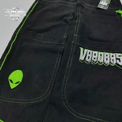 Y2K Wide Leg Baggy Jeans – Alien Graphic Men's Streetwear Denim